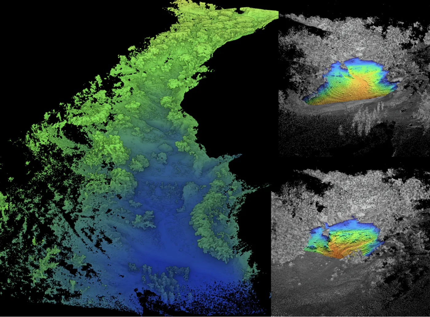 High-resolution 3D scan of a watercourse and water-bearing pockets.